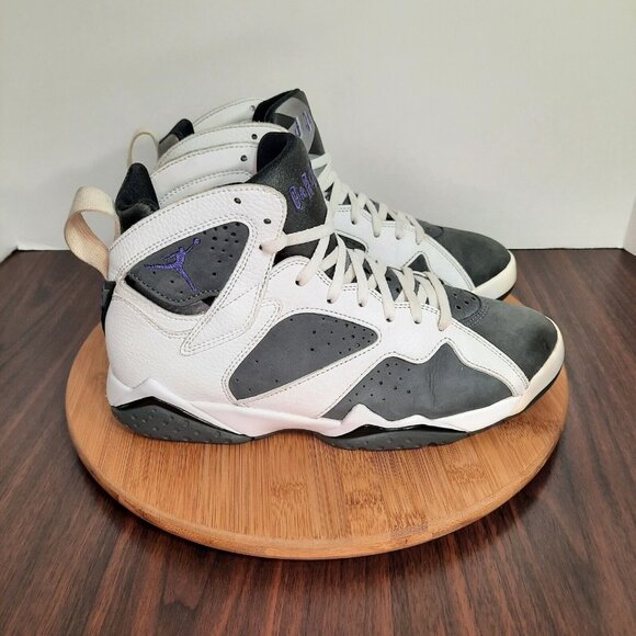 Air Jordan 7 Retro Mens 8 Shoes 'Flint' White Varsity Purple Basketball Sneakers